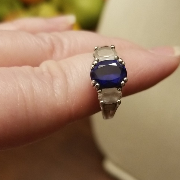 Vintage Jewelry - Vtg. Sterling, Sapphire, White Topaz?
